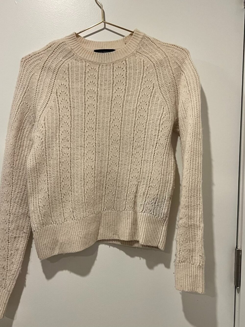 Club Monaco Cream Pointelle Cable Knit Crewneck Sweater - Size XXS